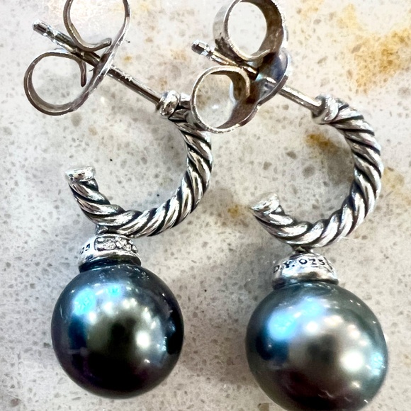 DAVID YURMAN Tahitian Pearl and Diamond Drop Earrings - Picture 2 of 7
